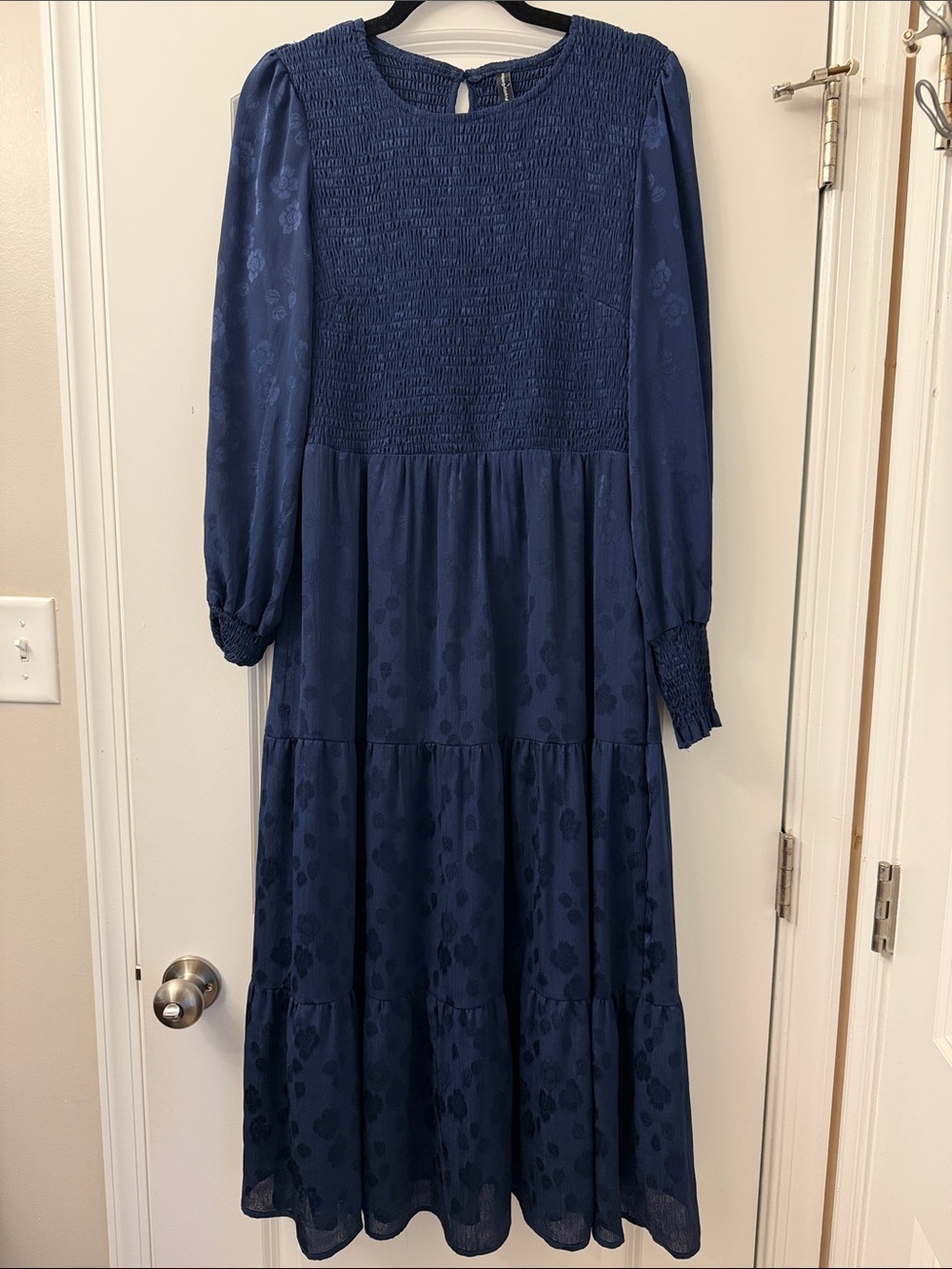 Women's Navy Smocked Tiered Midi Dress - Brand